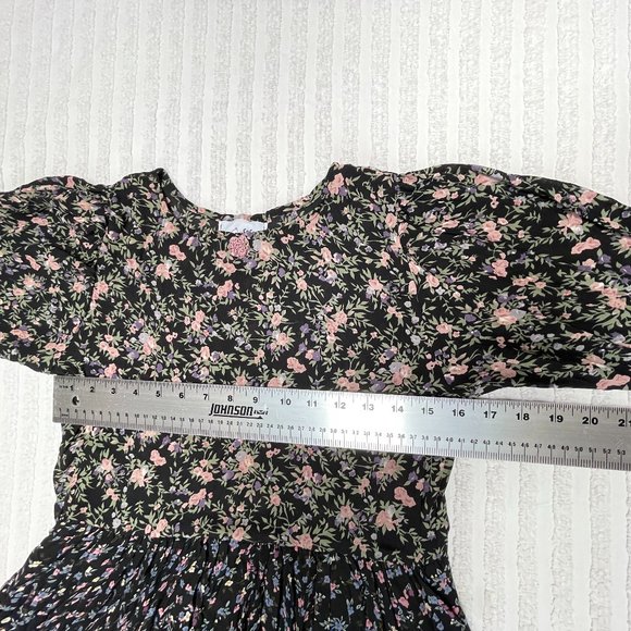 Vintage Le Chat Coco Kids Floral Print Pleated Long Sleeve A-Line Dress - Picture 5 of 9